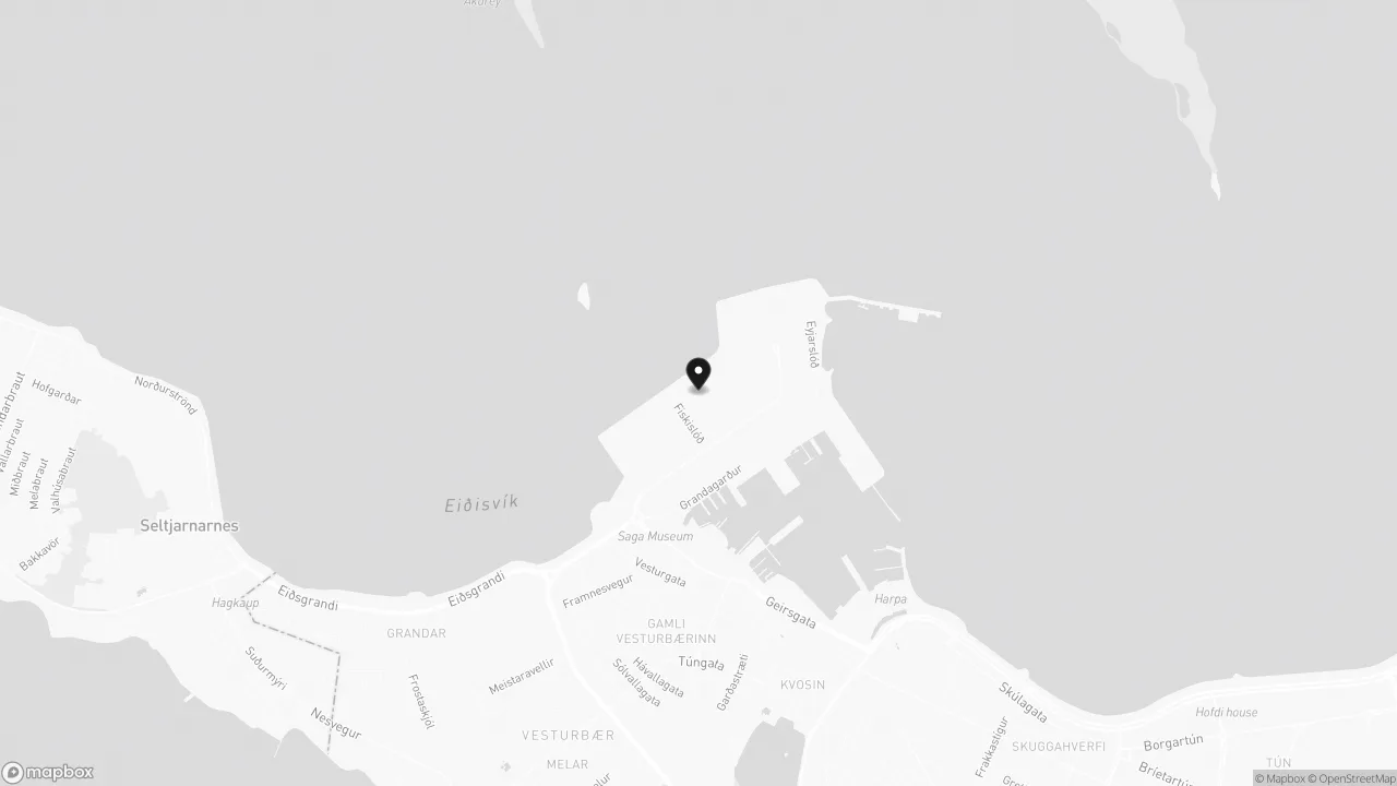 Map showing the location of Guðrún Einarsdóttir's studio at Fiskislóð 45L, Reykjavík
